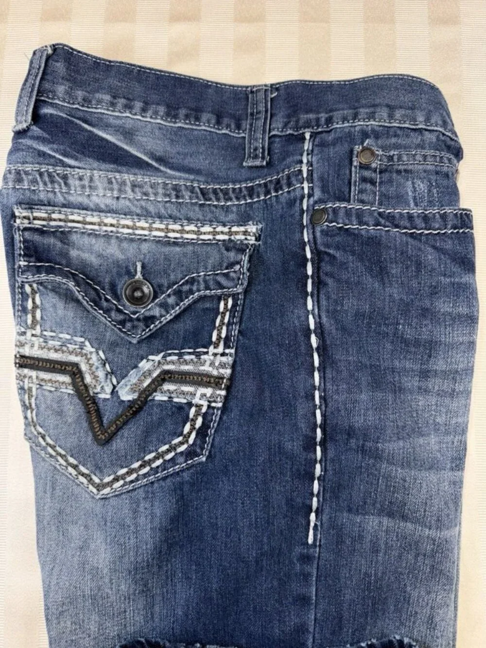 Helix Jeans Mens 29X30 Straight Leg Embroidered Y2K Cotton Grunge Goth Logo Flap
